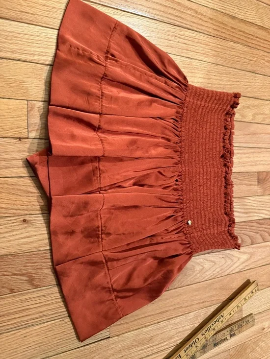 NATURAL LIFE Rust Orange Smocked Shorts with Stretch Waist - Picture 2 of 7